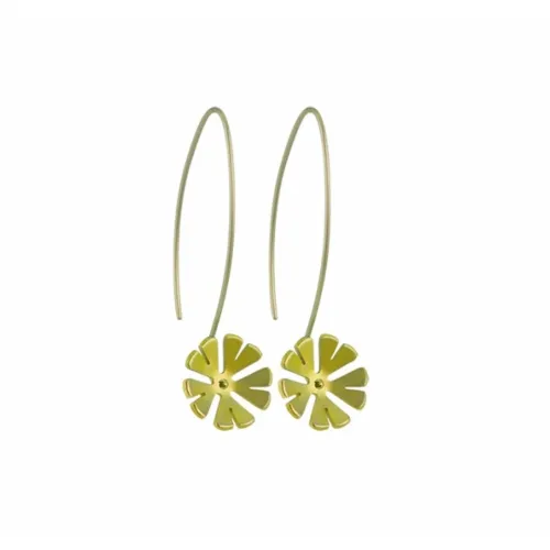 Large Ten Petal Yellow Flower Hook Drop Earrings